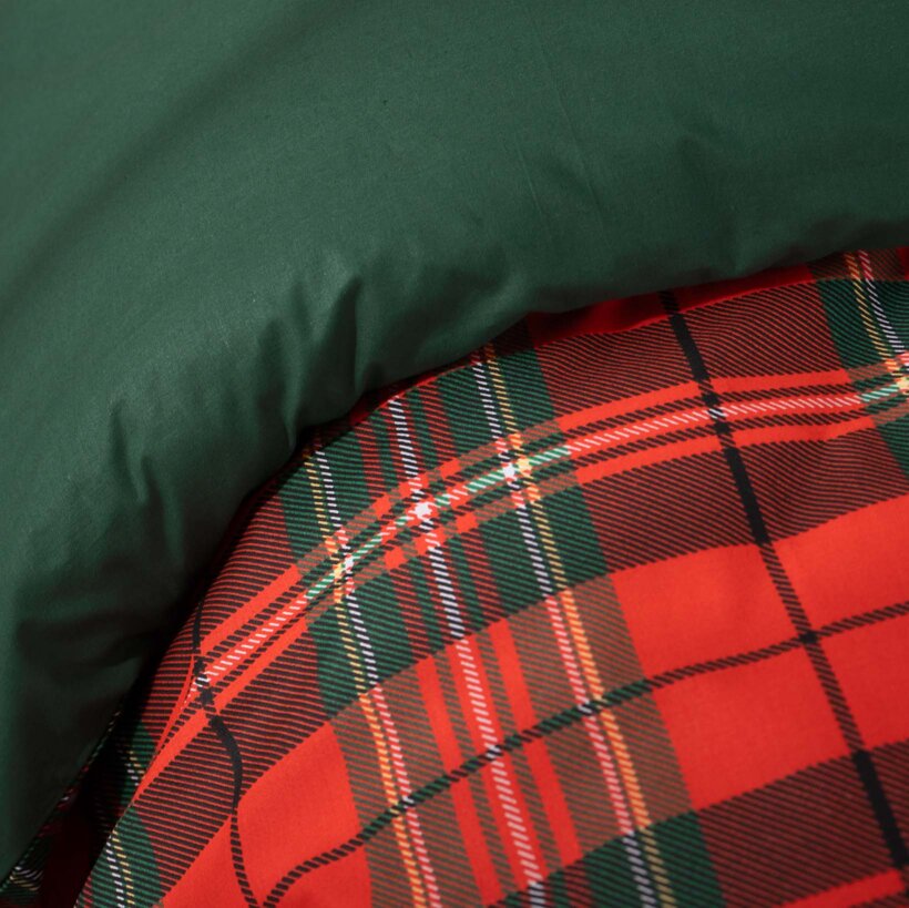 Weihnachtlich Bettwäsche aus Baumwolle Duo - rotes Karo mit Dunkelgrün