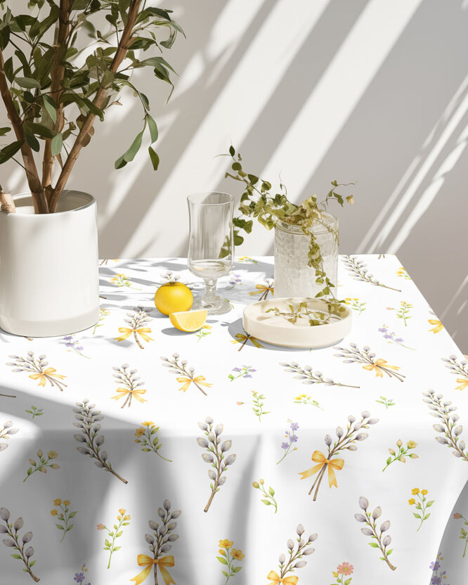 Ostern Eckige Teflon-Tischdecke - Weidenkätzchen