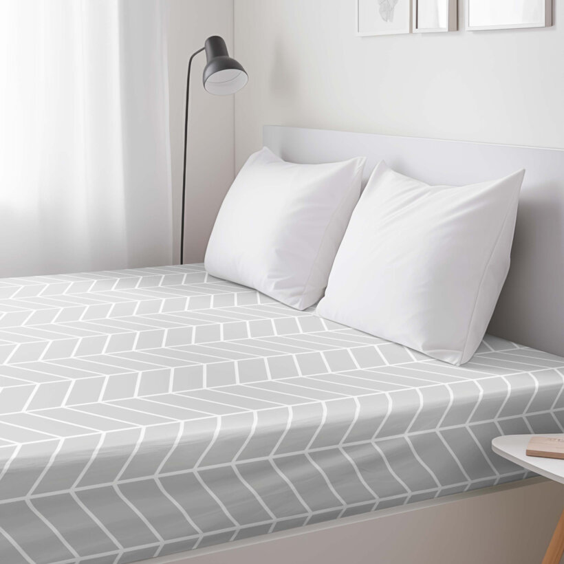 Spannbettlaken aus Baumwolle - Zickzack auf Grau