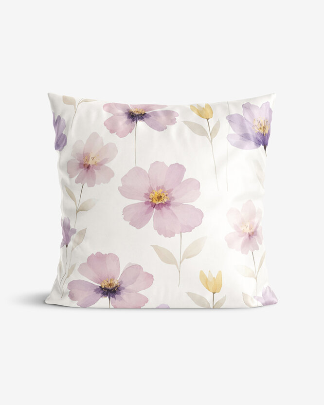Kissenbezug aus Baumwolle-Satin - Lila Blüten