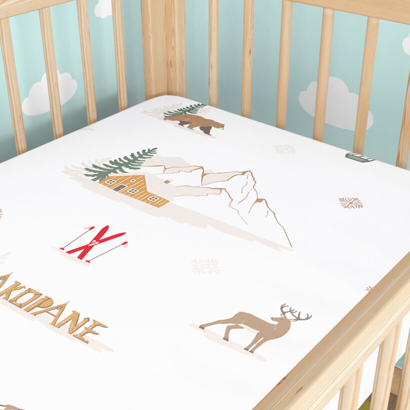 Weihnachtliches Spannbetttuch aus Baumwolle für Babybetten - Zakopane