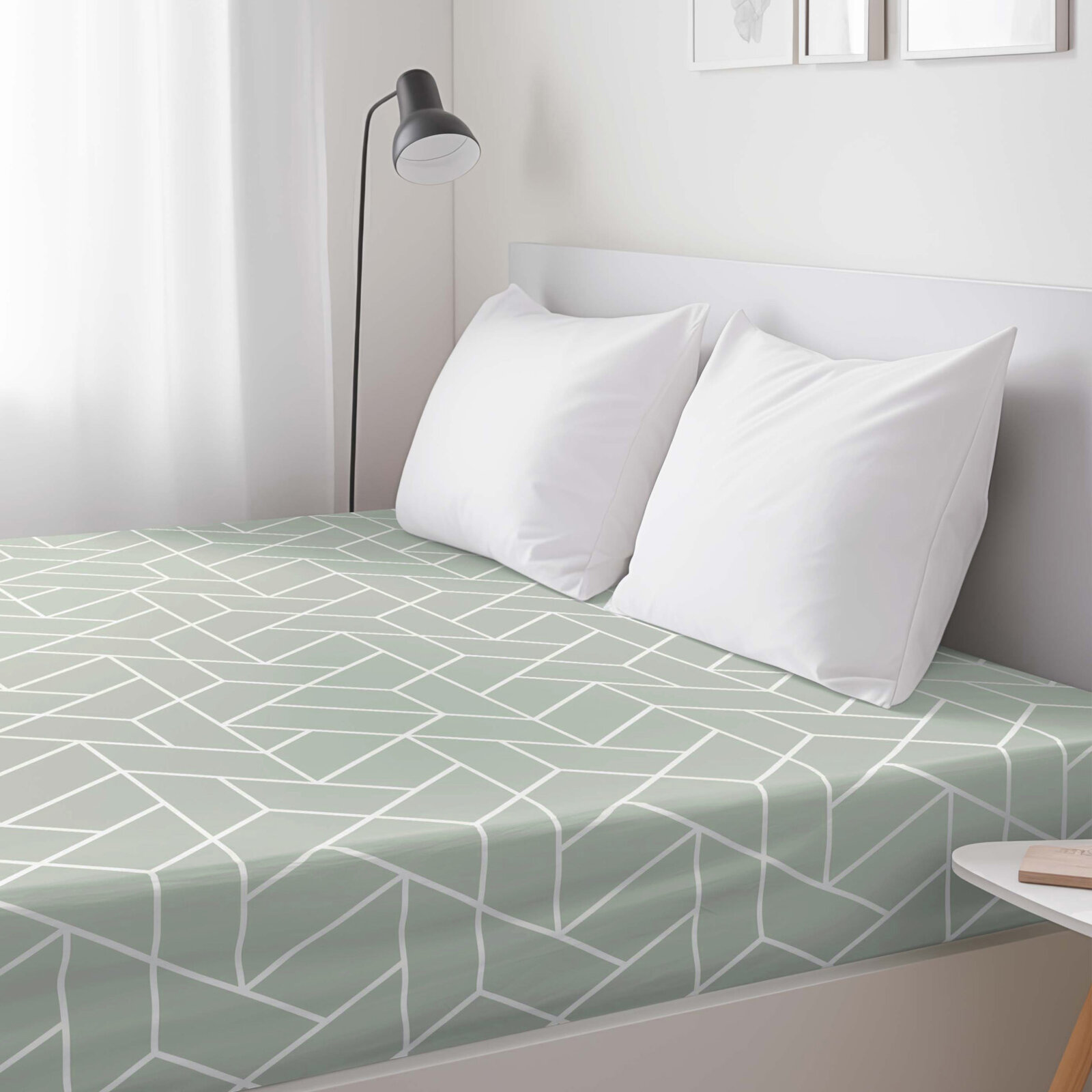 Spannbettlaken aus Baumwolle - Mosaik auf Salbeigrün