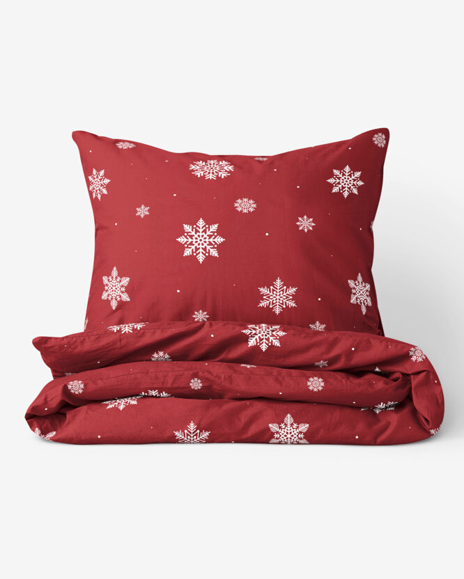 Weihnachtlich Bettwäsche aus Baumwolle - Schneeflocken auf Rot