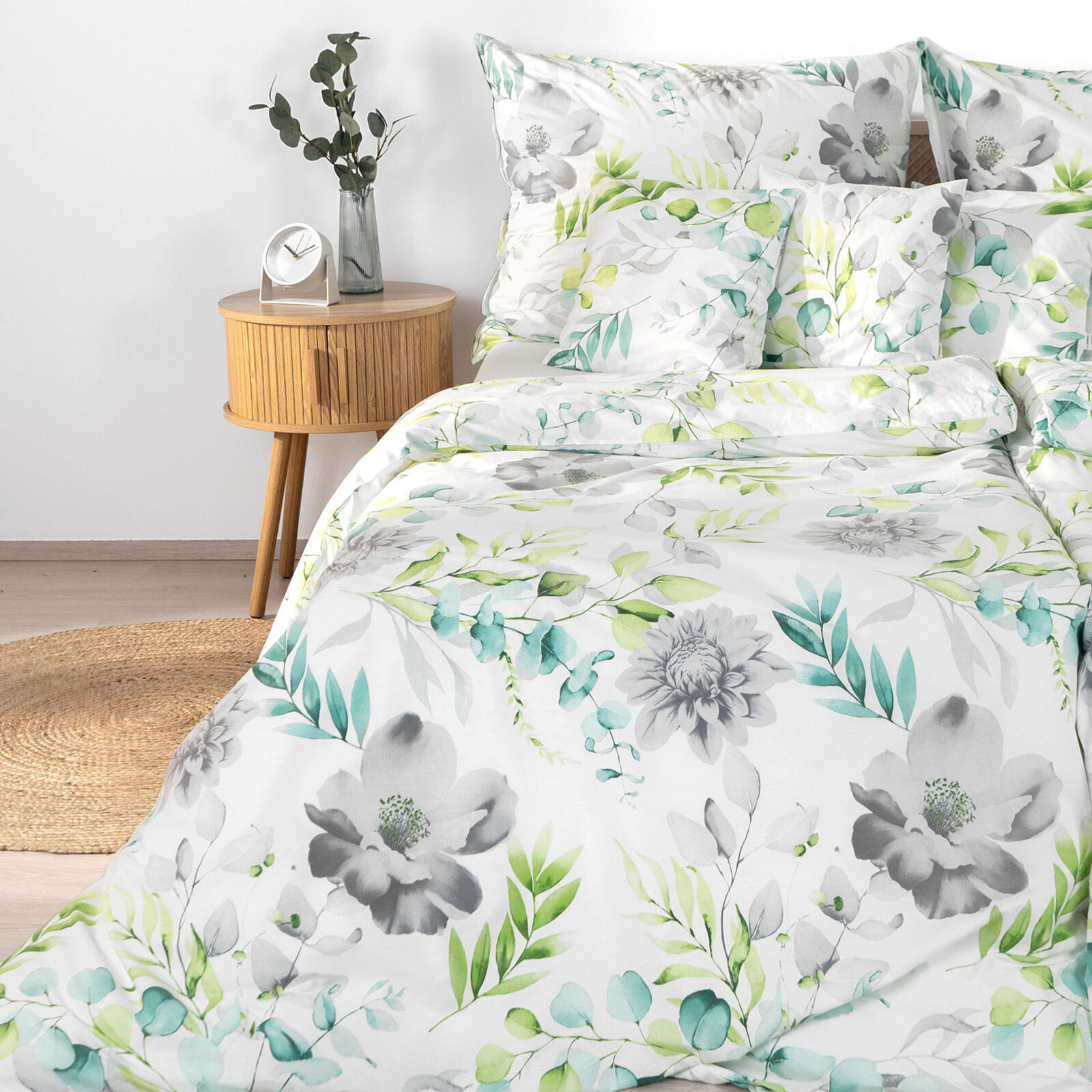 Bettwäsche aus Baumwolle Deluxe - Eukalyptus mit Blumen