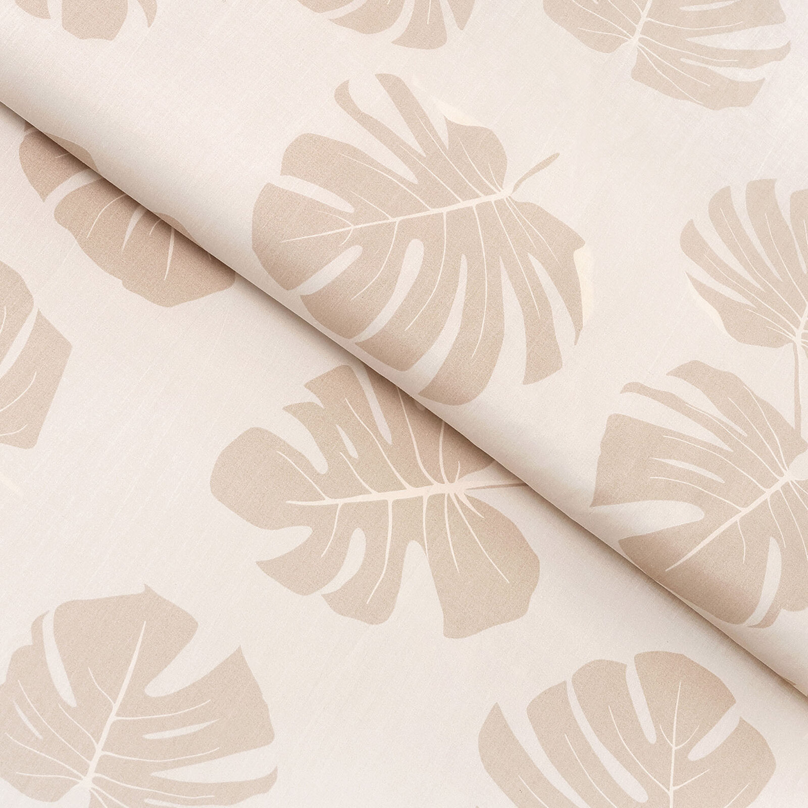 Baumwollstoff - Tropische Blätter auf Beige