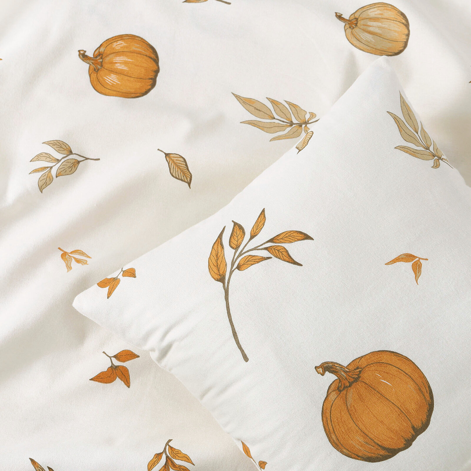 Kissenbezug aus Flanell - Herbstkürbisse und Blätter