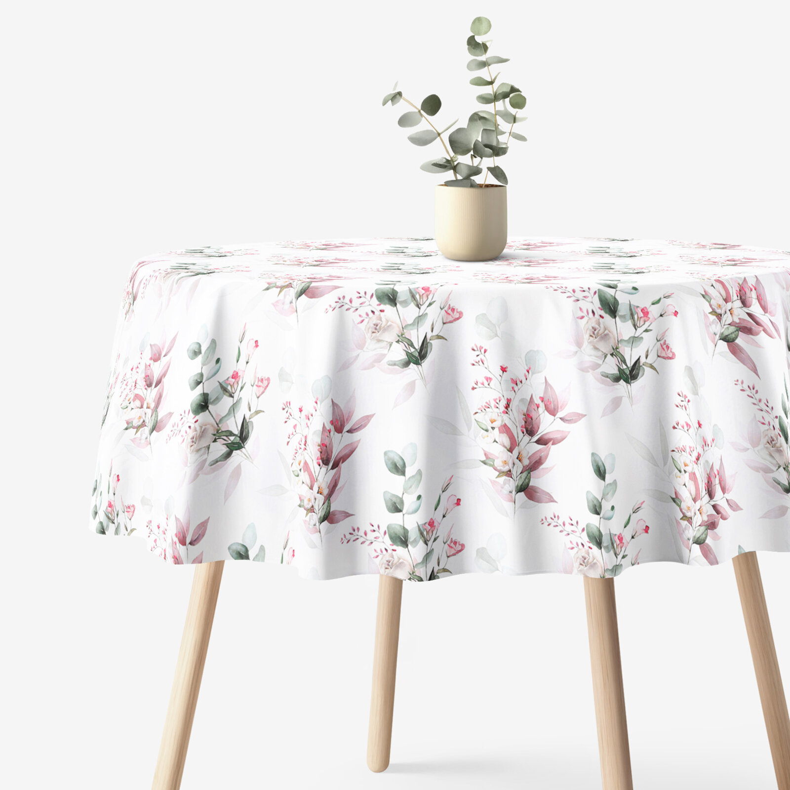 Runde Tischdecke 100% Baumwolle Deluxe - zarte Rosen
