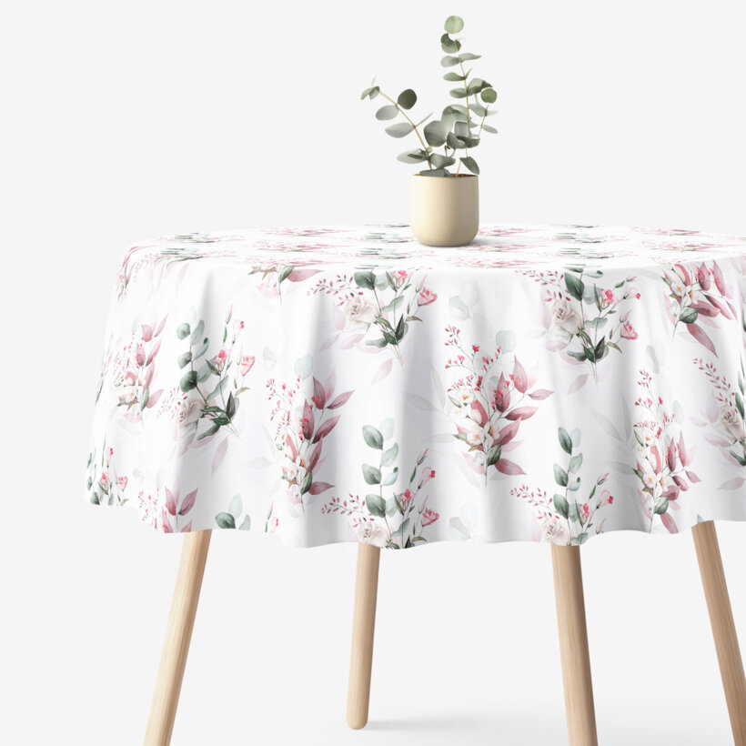 Runde Tischdecke 100% Baumwolle Deluxe - zarte Rosen