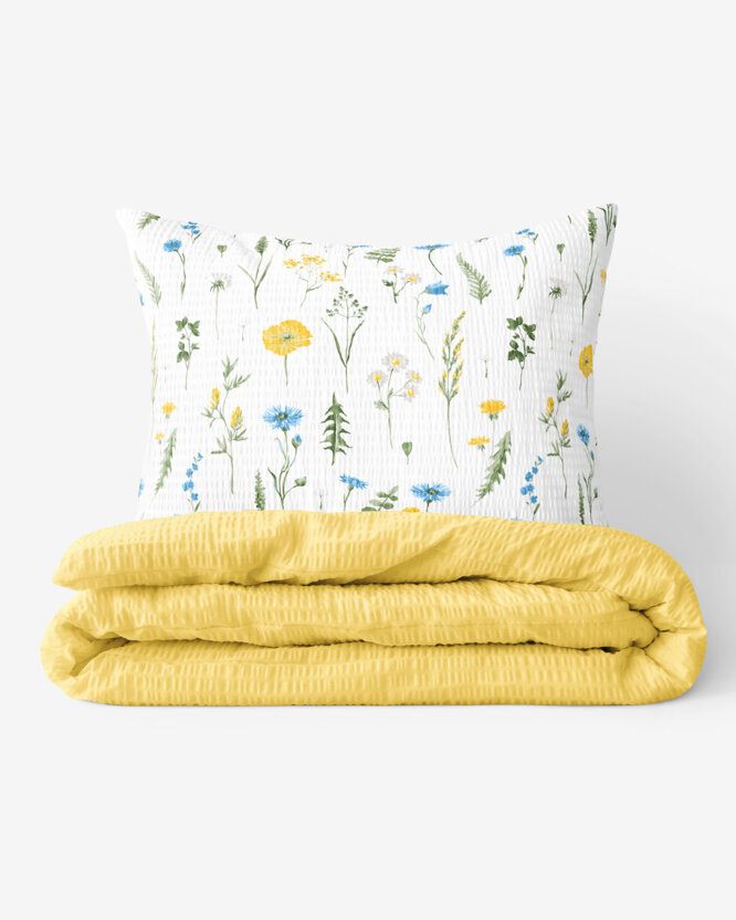 Seersucker Bettwäsche Duo - Sommerwiese mit gelb