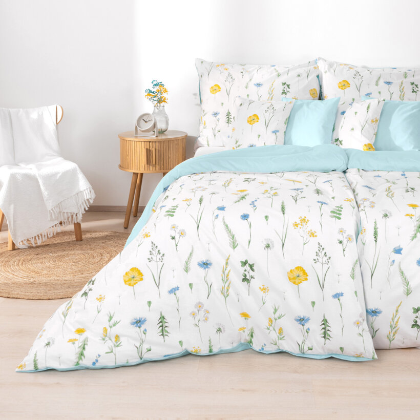 Bettwäsche aus Baumwolle Duo - Sommerwiese mit himmelblau