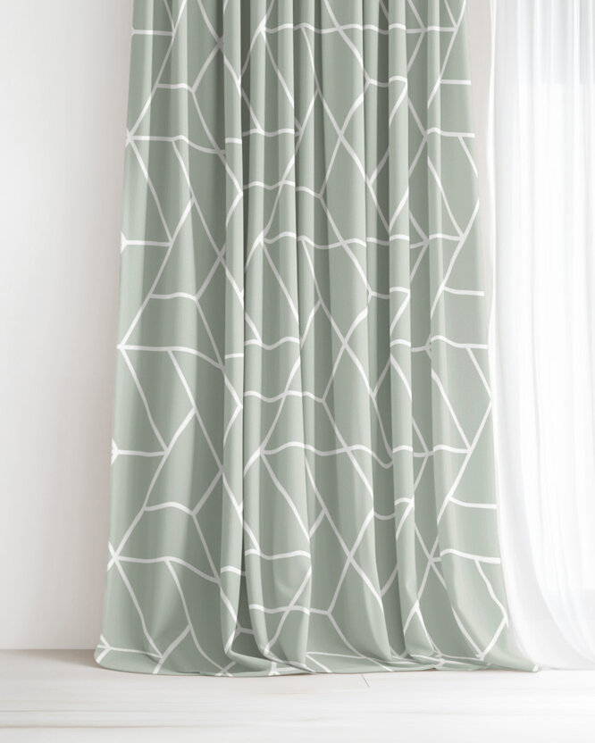 Vorhang aus Baumwolle - Mosaik auf Salbeigrün