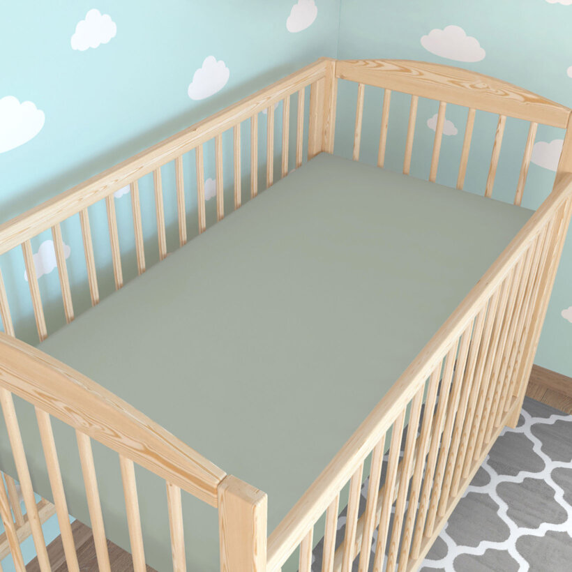 Spannbetttuch aus Baumwolle für Babybetten - salbeigrün