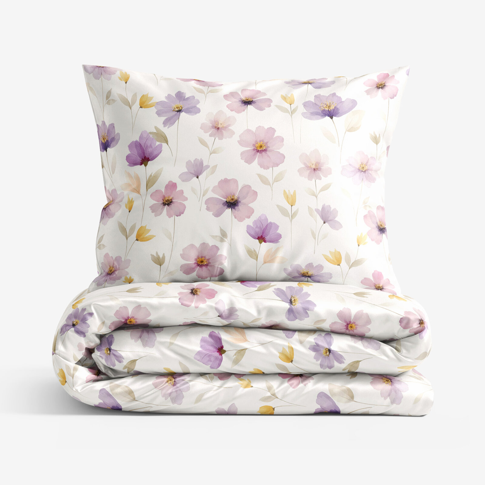 Luxus-Bettwäsche aus Baumwolle-Satin - Lila Blüten