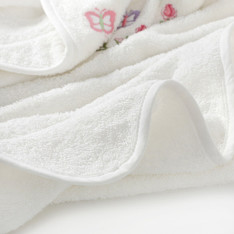 Frottee Babybadetuch mit Kapuze - Schmetterlinge auf Weiß