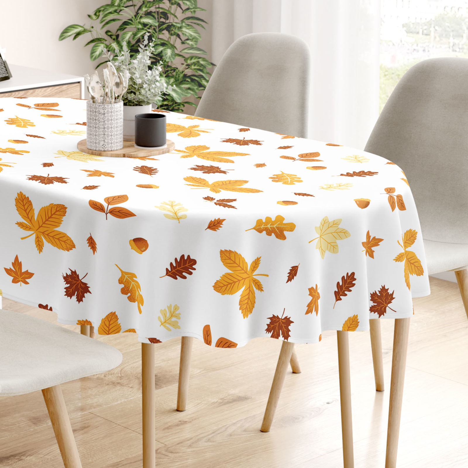 Ovale Tischdecke aus 100% Baumwolle - Herbstblätter