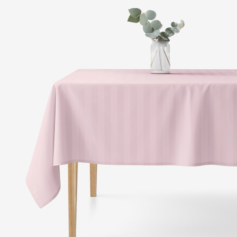 Festliche eckige Damast-Tischdecke - altrosa Streifen mit Satin-Glanz