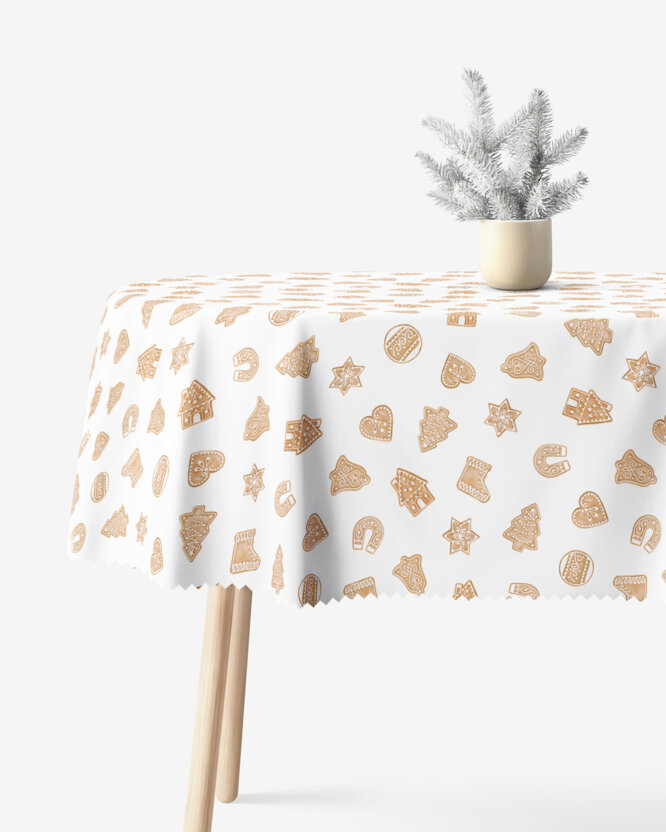 Ovale Weihnachts-Tischdecke Teflon - Lebkuchen