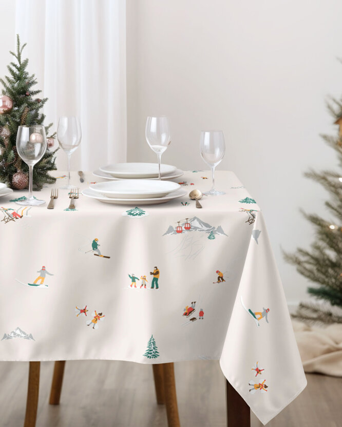 Eckige weihnachtliche Tischdecke 100% Baumwolle - Winterfreuden