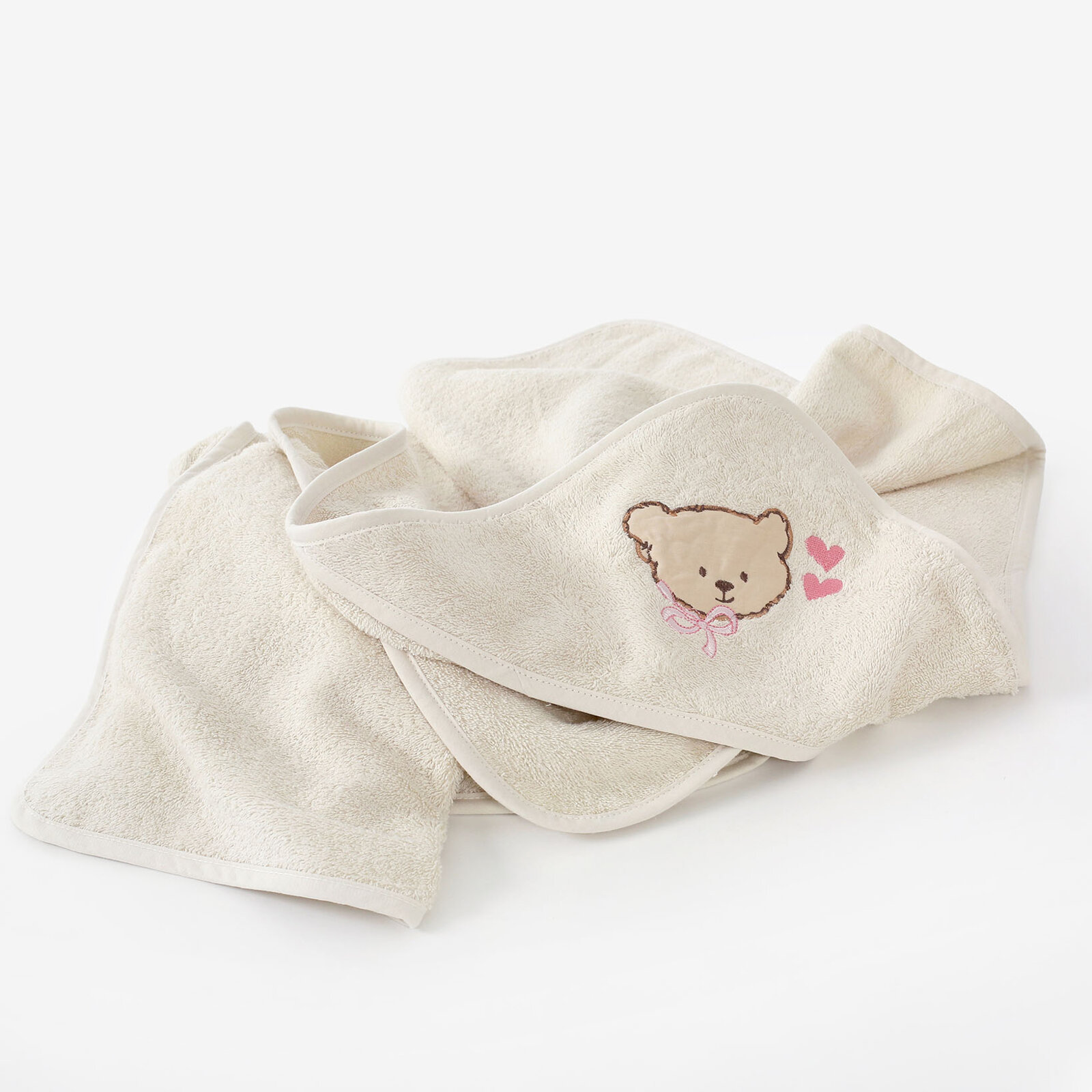 Frottee Babybadetuch mit Kapuze - Bärchen auf Beige