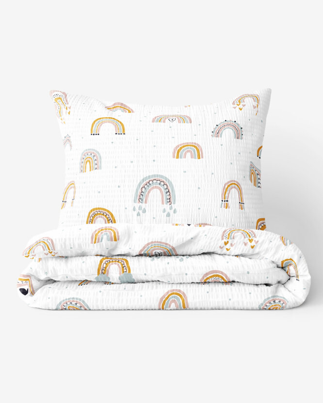 Kinder - Seersucker Bettwäsche - gemalte Regenbögen