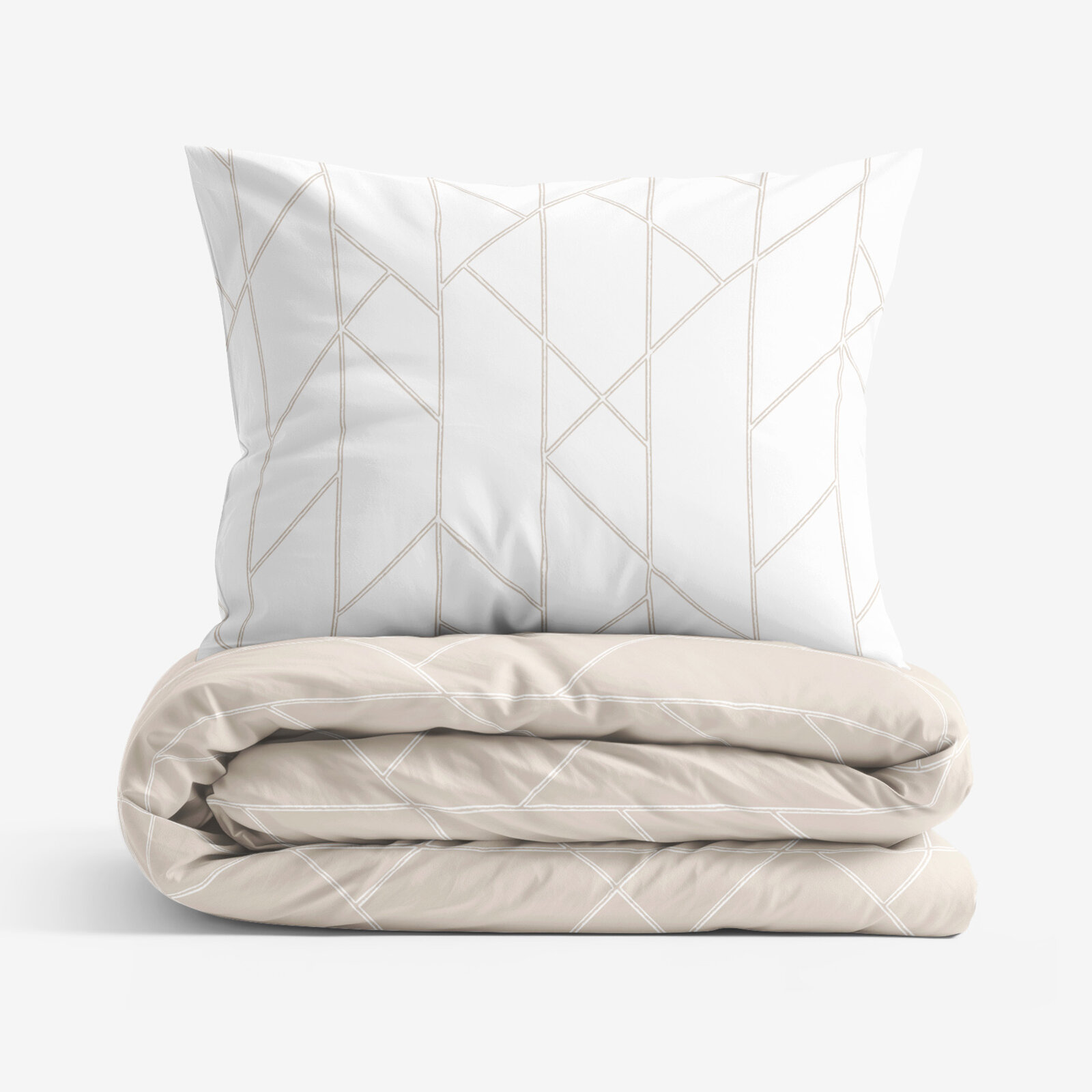 Bettwäsche aus Baumwolle - Geometrische Linien auf Weiß und Latte