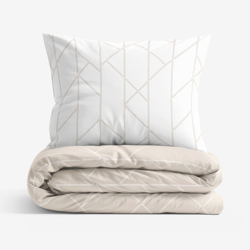 Bettwäsche aus Baumwolle - Geometrische Linien auf Weiß und Latte