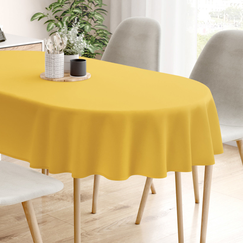 Ovale Tischdecke aus 100% Baumwolle - honiggelb