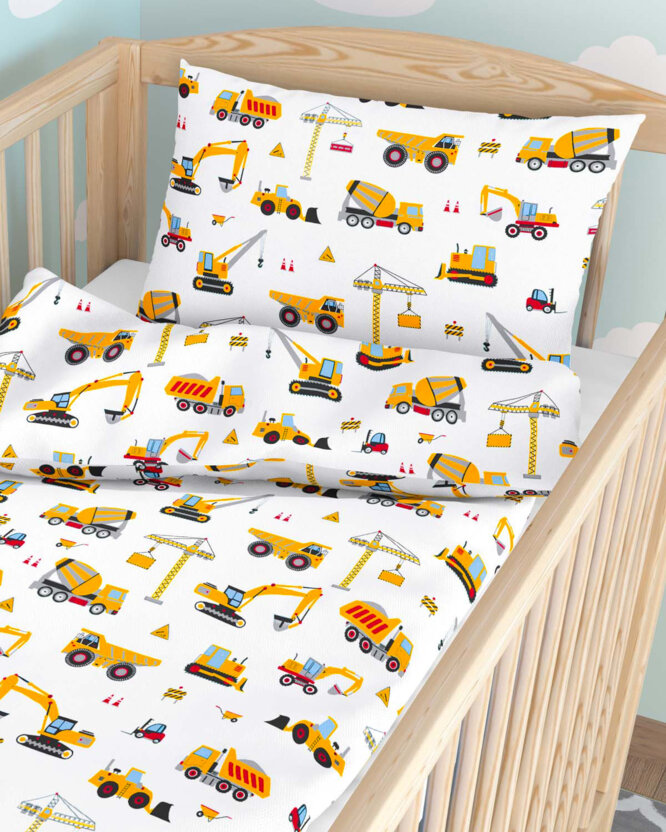 Bettwäsche für Babybetten aus Baumwolle - Lastwagen und Bagger