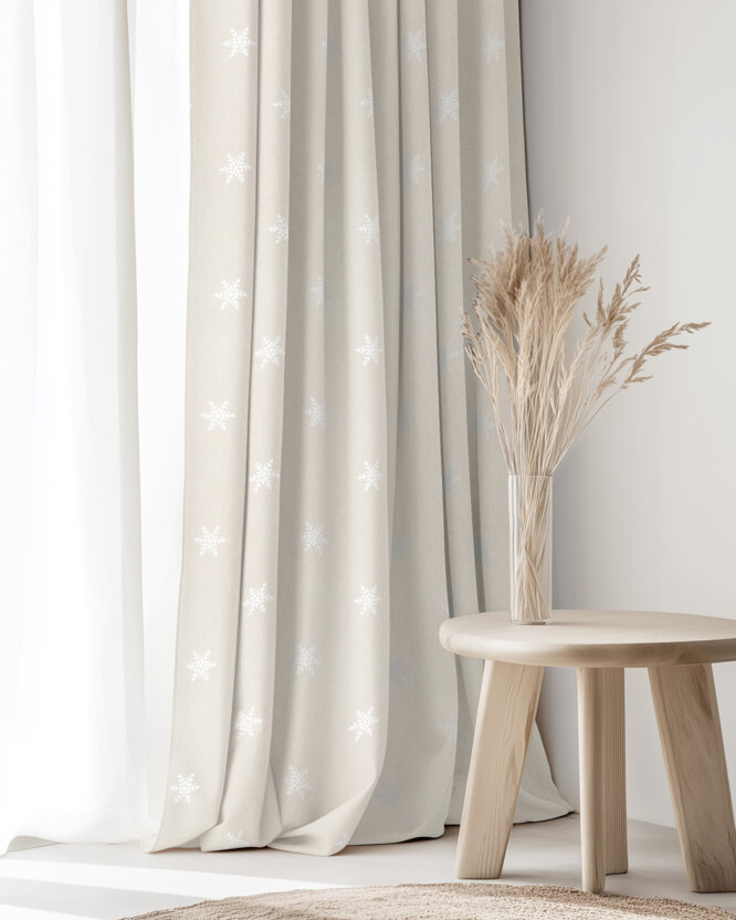 Weihnachtsvorhang Natura - Schneeflocken auf natürlichem