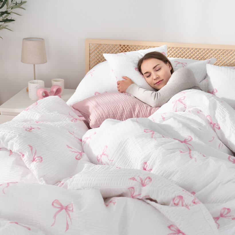 Seersucker Bettwäsche - rosa Schleifen