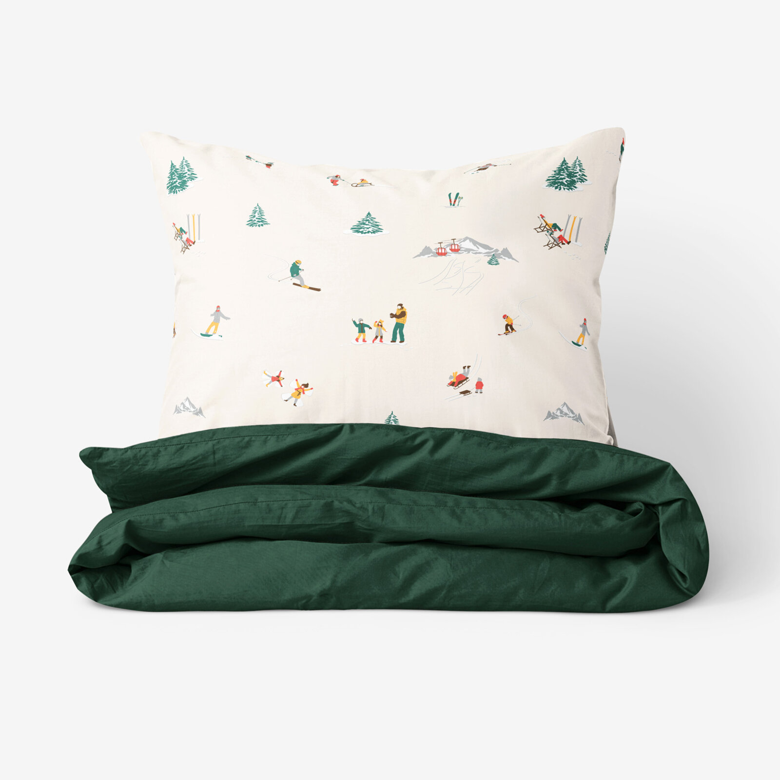 Weihnachtlich Bettwäsche aus Baumwolle Duo - Winterfreuden mit Dunkelgrün