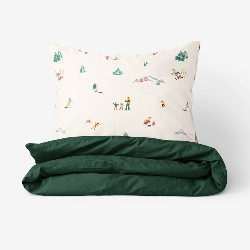 Weihnachtlich Bettwäsche aus Baumwolle Duo - Winterfreuden mit Dunkelgrün