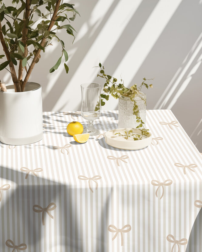 Eckige Tischdecke 100% Baumwolle - Latte-Schleifen mit Streifen