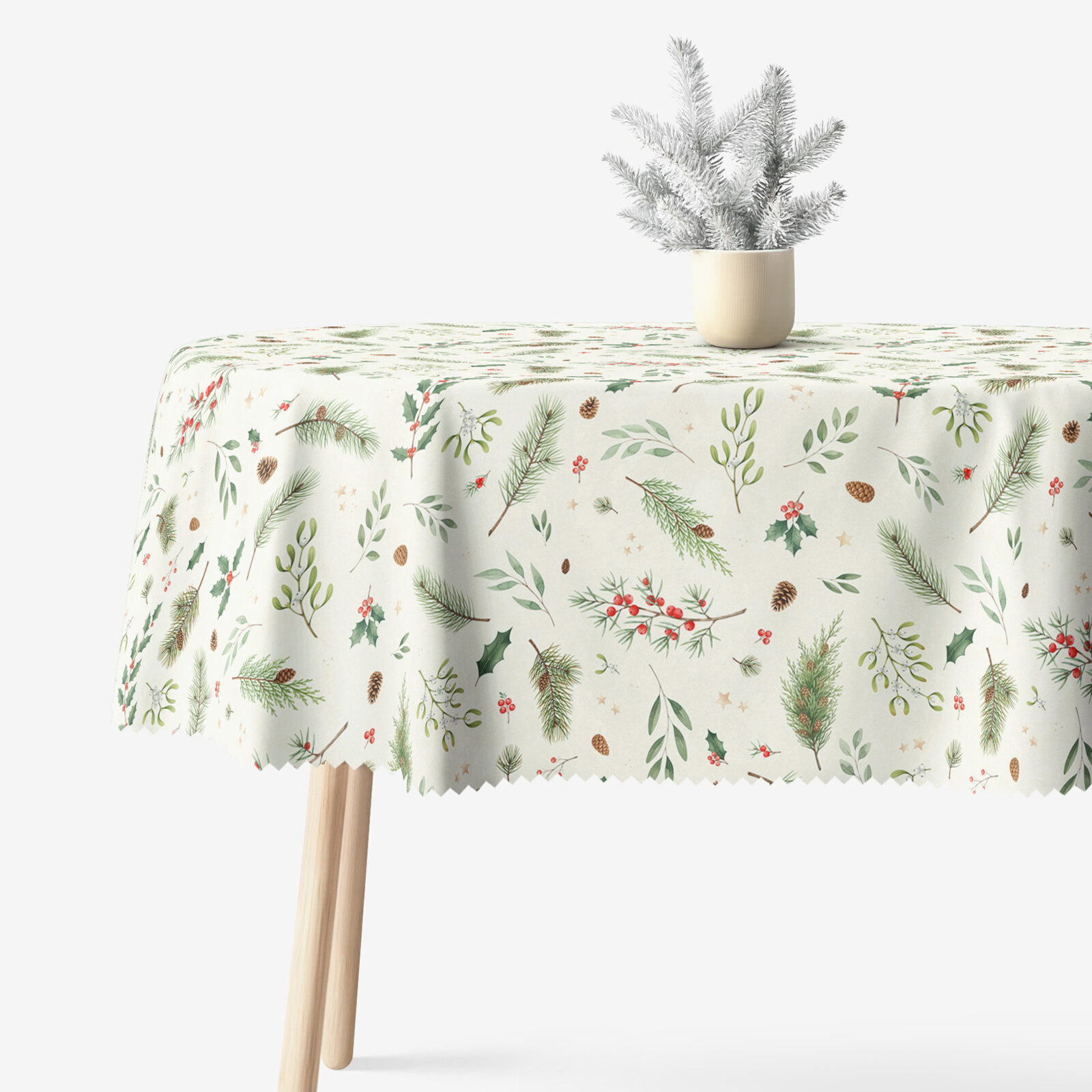 Ovale Weihnachts-Tischdecke Teflon - Winterzweige