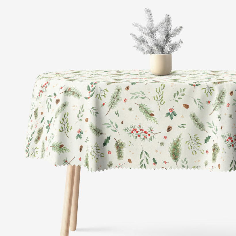 Ovale Weihnachts-Tischdecke Teflon - Winterzweige