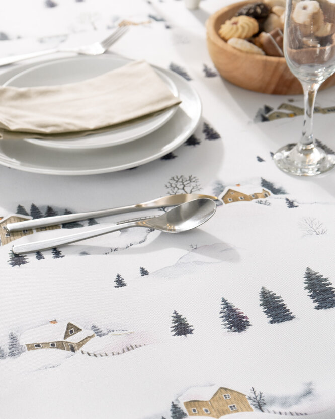 Eckige weihnachtliche Teflon-Tischdecke - Winterlandschaft