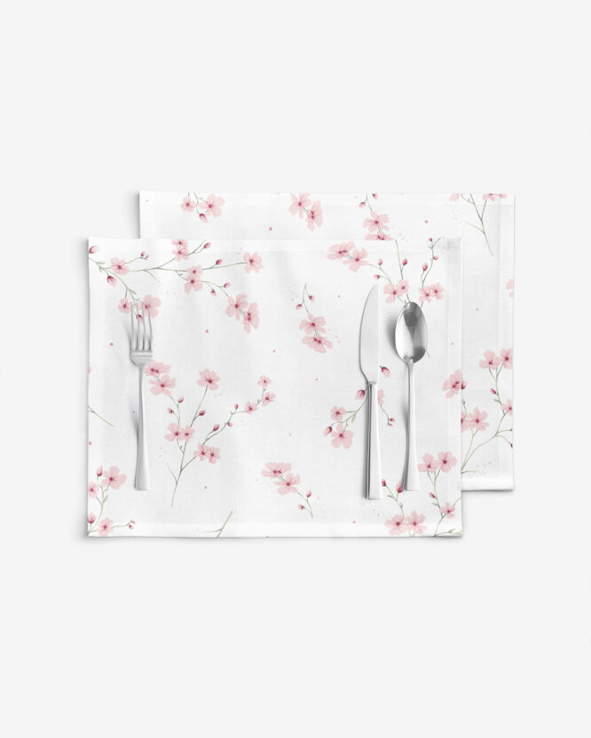 Tischset 100% Baumwolle - Blühende Sakura-Kirschbäume - 2 Stück