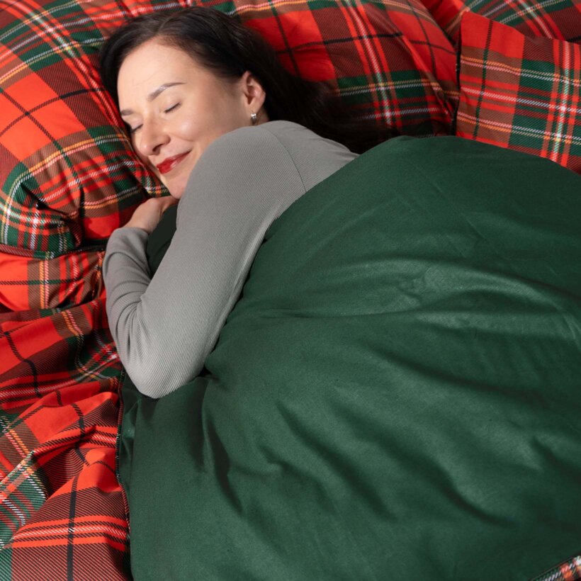 Weihnachtlich Bettwäsche aus Baumwolle Duo - rotes Karo mit Dunkelgrün