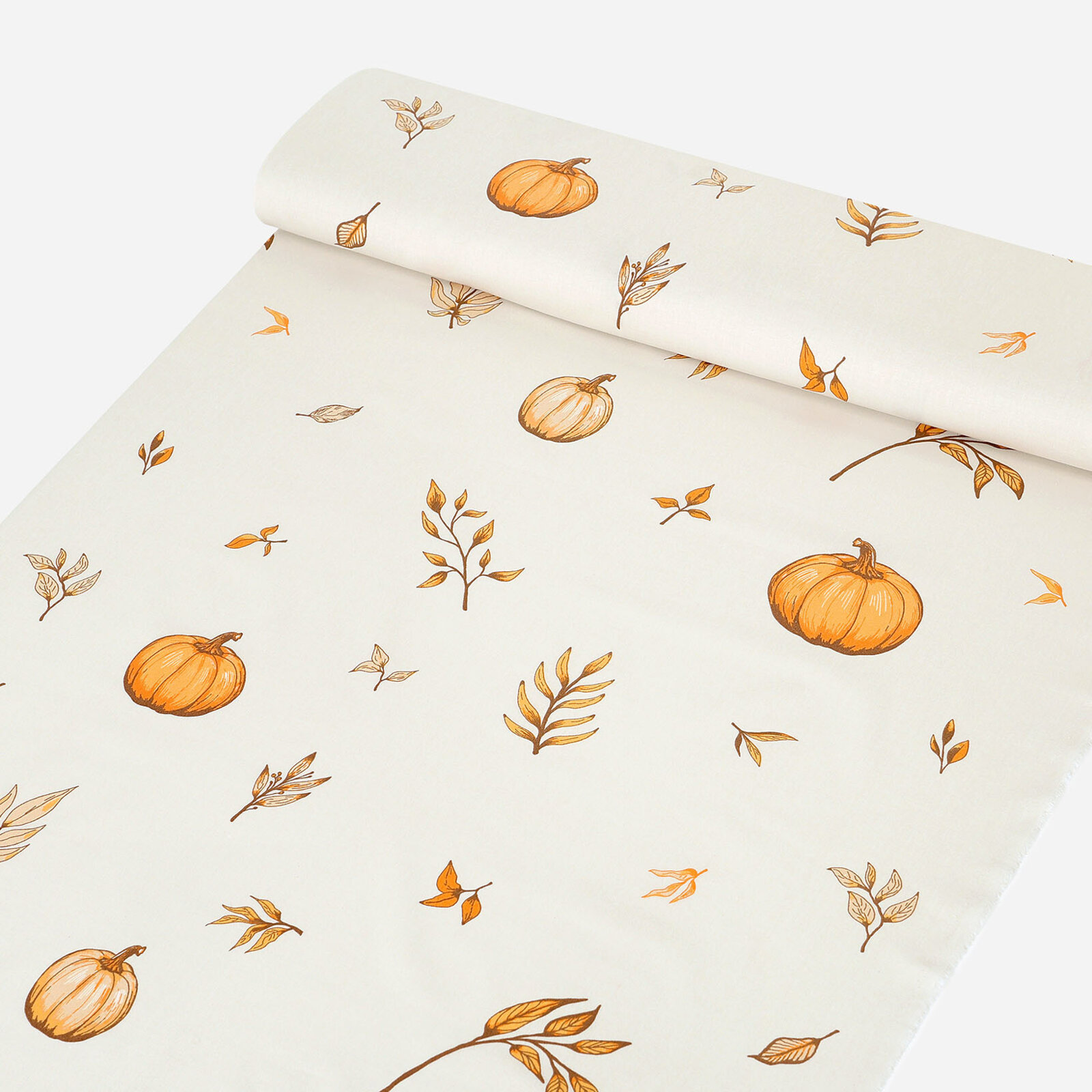 Baumwollstoff - Herbstkürbisse und Blätter