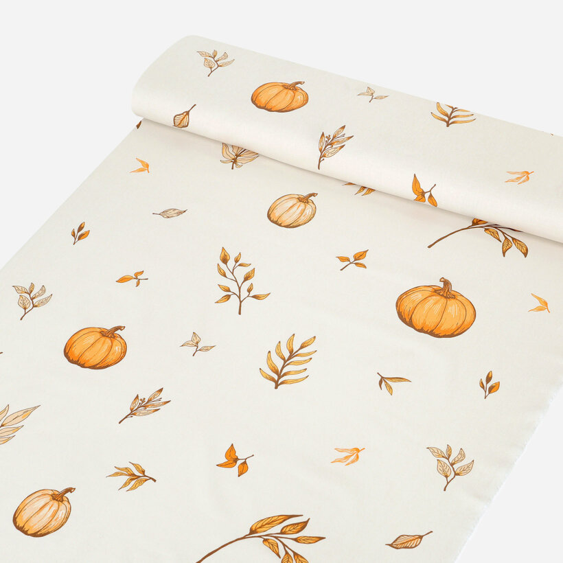 Baumwollstoff - Herbstkürbisse und Blätter