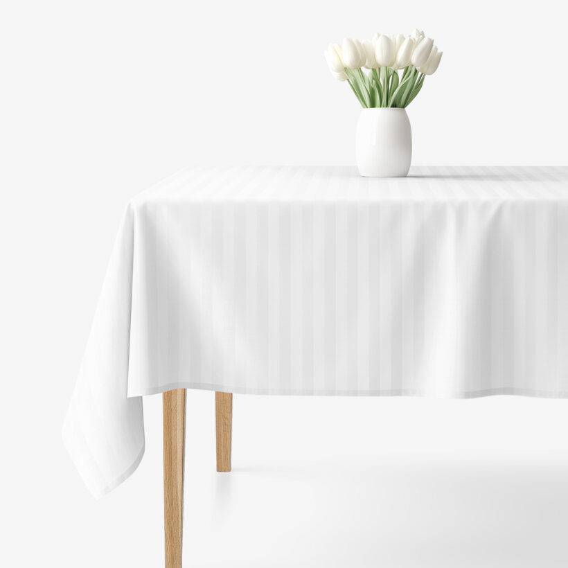 Festliche eckige Damast-Tischdecke - weiße Satinstreifen