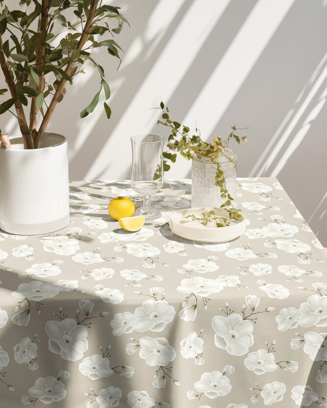 Eckige Tischdecke Teflon - weiße Blumen
