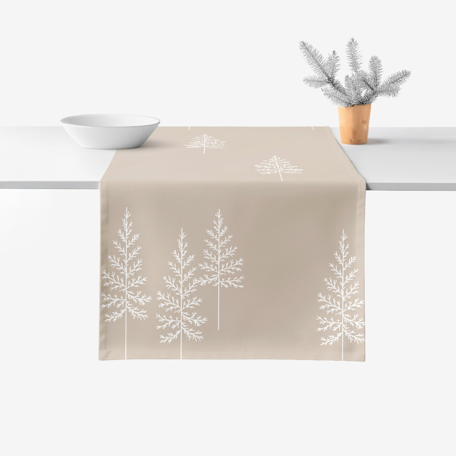 Weihnachtlicher Tischläufer aus 100% Baumwollköper - Nordische Tannenbäume