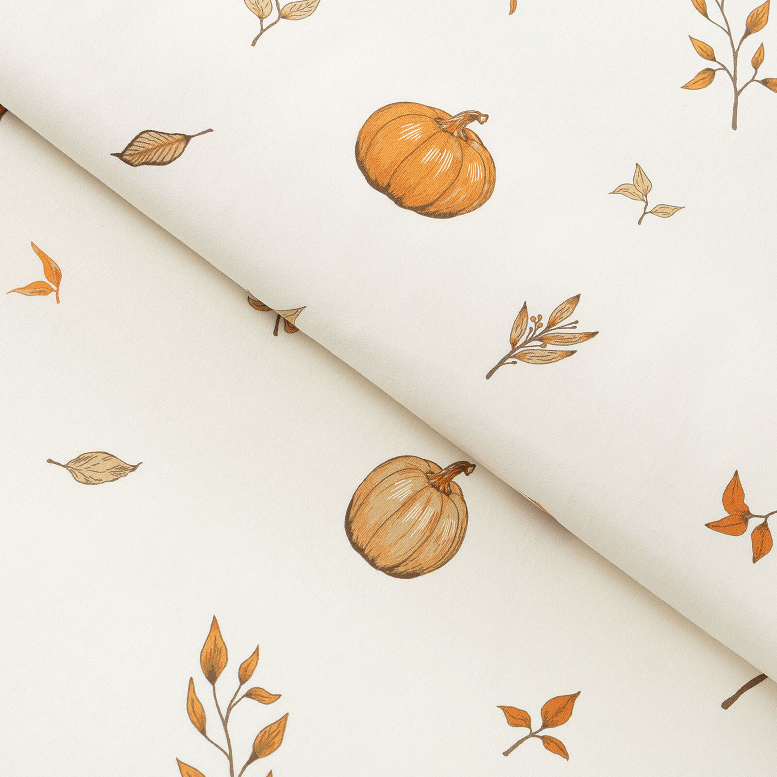 Flanellstoff - Herbstkürbisse und Blätter