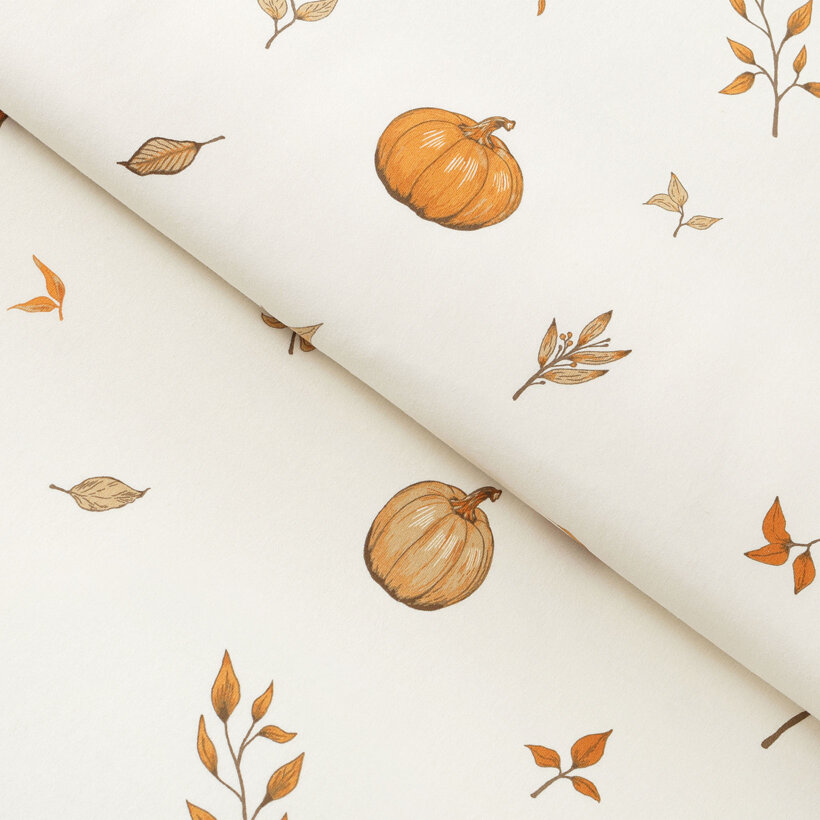 Flanellstoff - Herbstkürbisse und Blätter
