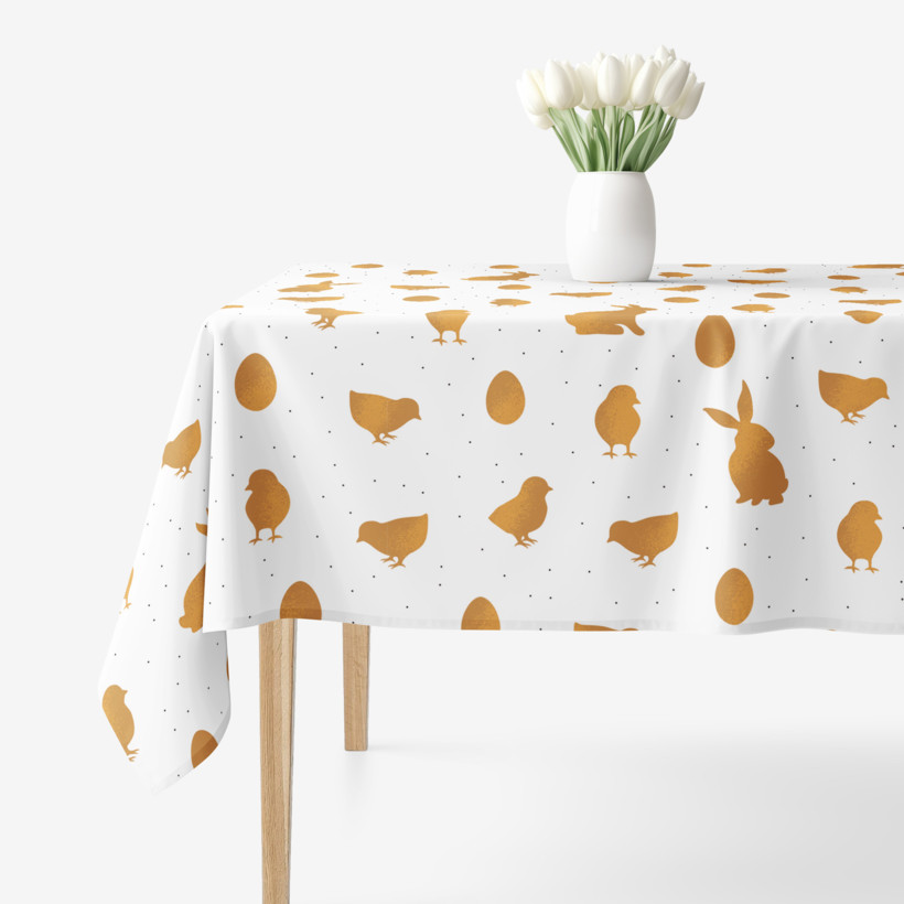 Eckige Tischdecke Ostern aus fester Baumwolle - goldene Ostersymbole
