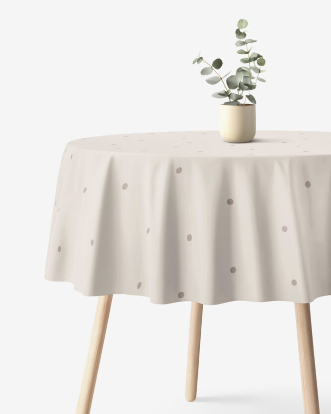 Runde Tischdecke 100% Baumwolle - Pünktchen auf Beige
