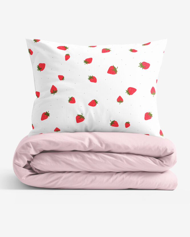 Bettwäsche aus Baumwolle Duo - frische Erdbeeren mit Puderrosa