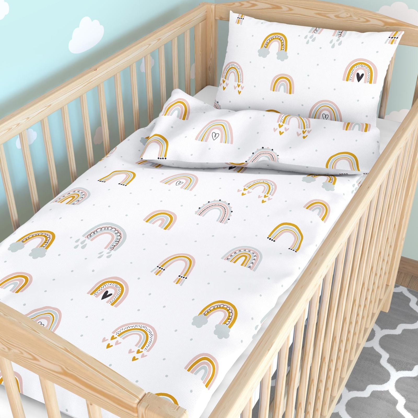 Bettwäsche für Babybetten aus Baumwolle - gemalte Regenbögen