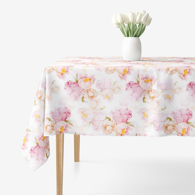 Eckige Tischdecke 100% Baumwolle Deluxe - blühende Pfingstrosen